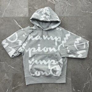Champion Hoodie Mens Small Reverse Weave Script All Over Print AOP Sweatshirt